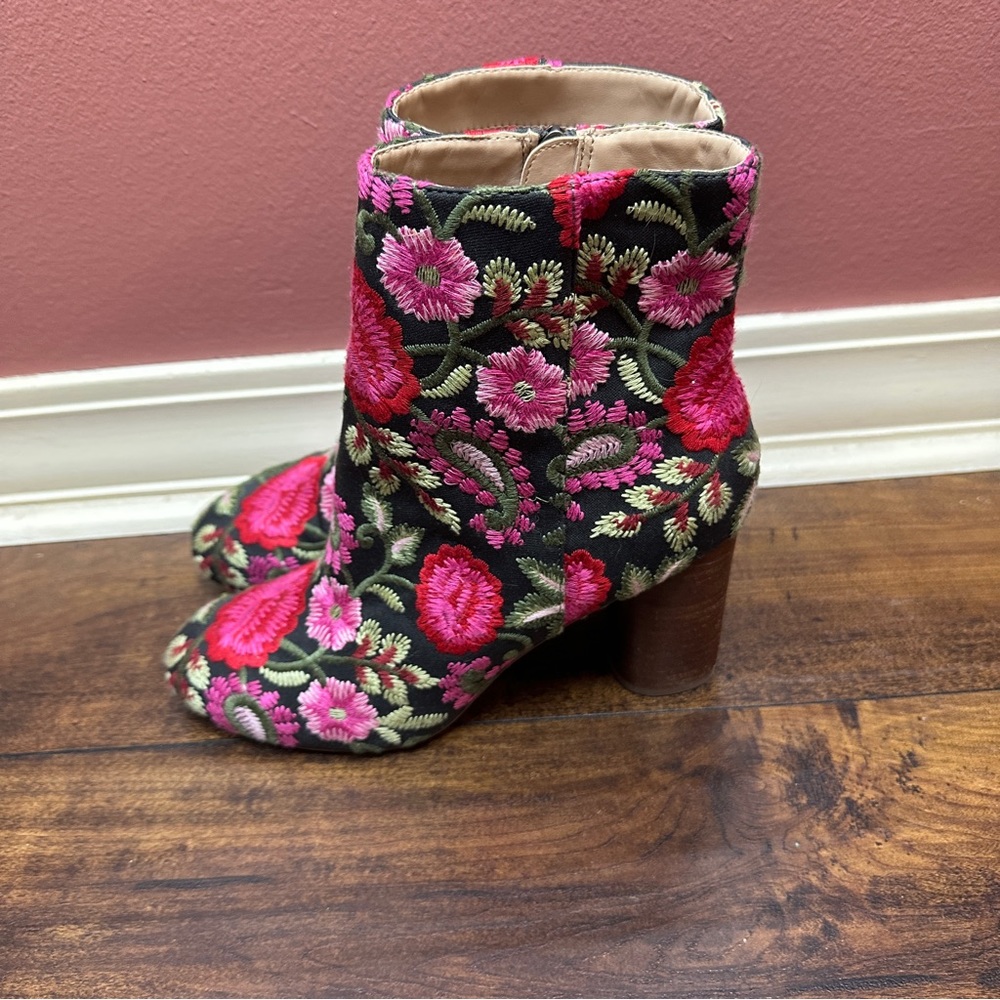 Sole Society Floral Embroidered Ankle Boots - Black and Pink - Picture 4 of 7